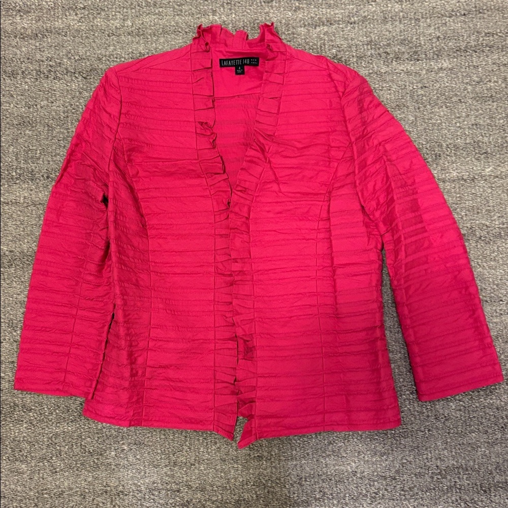 Lafayette 148 Vibrant Hot Pink 100% Cotton Ruffled Blazer